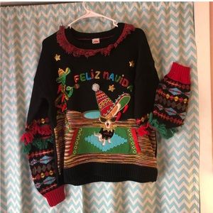 Holiday Time Feliz Navidad ladies Christmas ugly Christmas sweater chihuahua dog